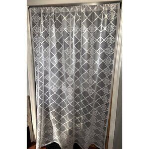 White Lace Curtain Panel 60" W x 74" L Floral Diamond Pattern Home Decor Room Ac